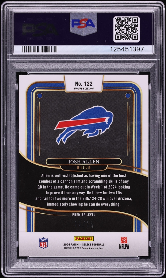 2024 Select Premier Level Pink Glitter Josh Allen /15 #122 PSA 10 GEM MINT