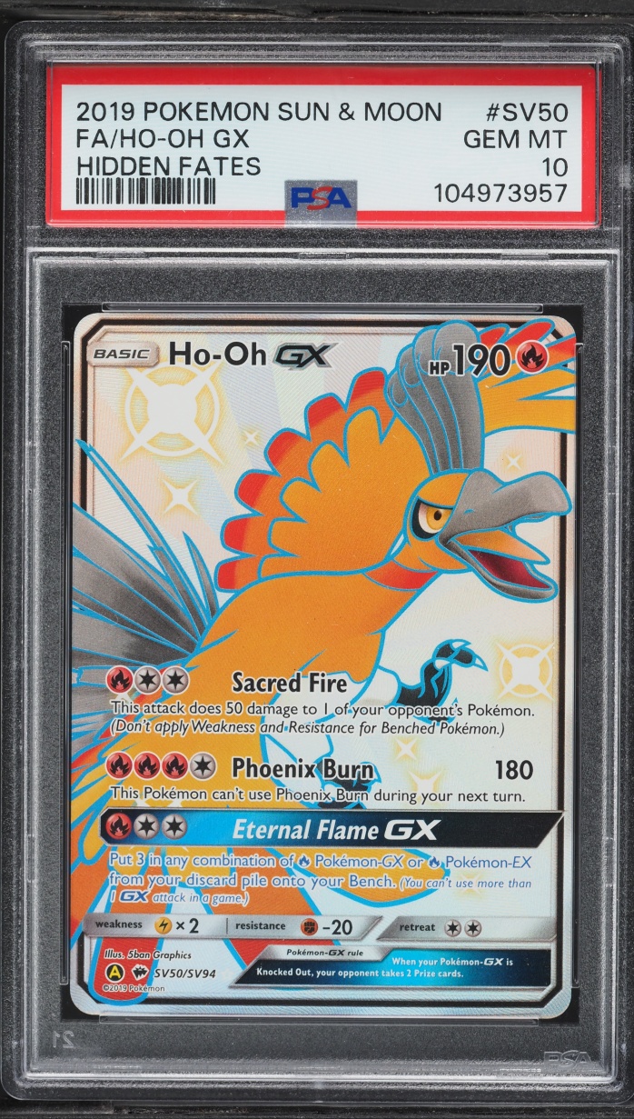 2019 Pokemon Sun & Moon Hidden Fates Shiny Vault Full Art Ho-Oh GX #SV50 PSA 10 GEM MINT