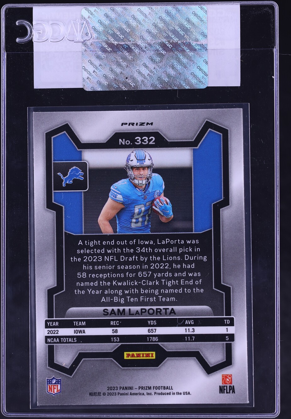 2023 Panini Prizm Silver Sam LaPorta ROOKIE #332 CGC AUTH