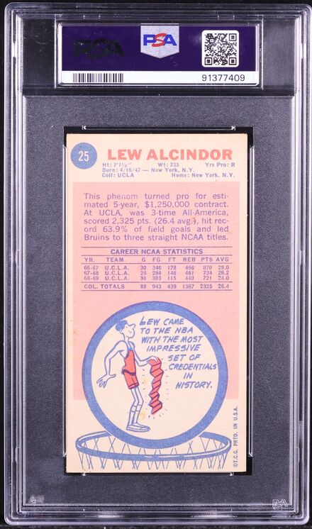 1969 Topps Basketball Lew Alcindor ROOKIE #25 PSA 3.5 VG+