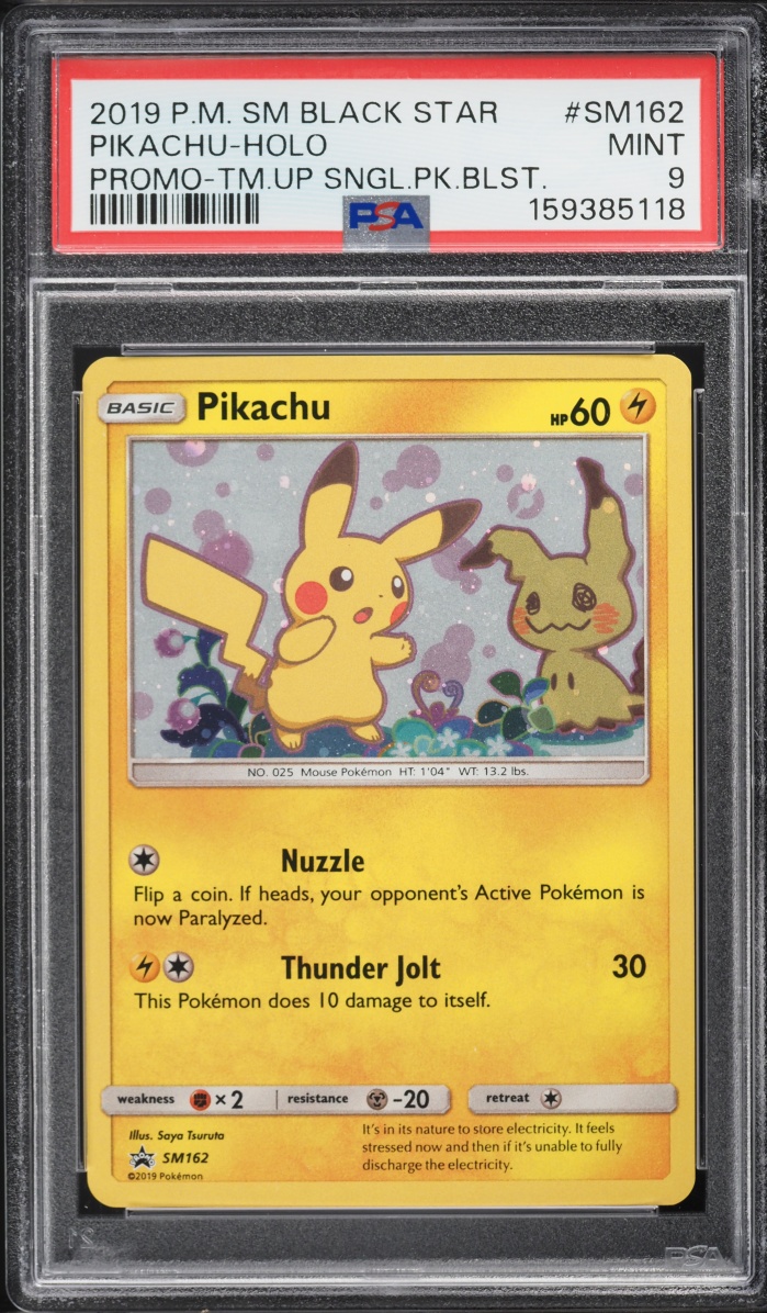 2019 Pokemon Sun & Moon Black Star Promo Team Up Holo Pikachu #SM162 PSA 9 MINT
