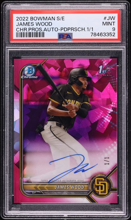 2022 Bowman Chrome Sapphire Padparadscha James Wood PROSPECT AUTO 1/1 #BSPA-JW PSA 9 MINT