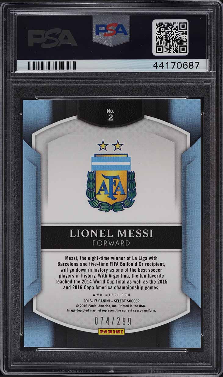 2016 Select Blue Prizm Lionel Messi /299 #2 PSA 10 GEM MINT