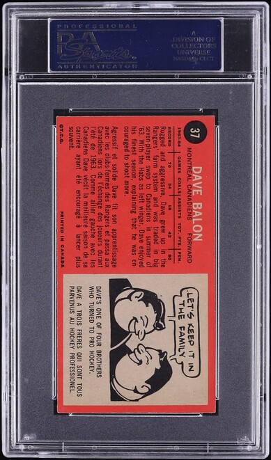 1964 Topps Hockey Dave Balon #37 PSA 8 NM-MT