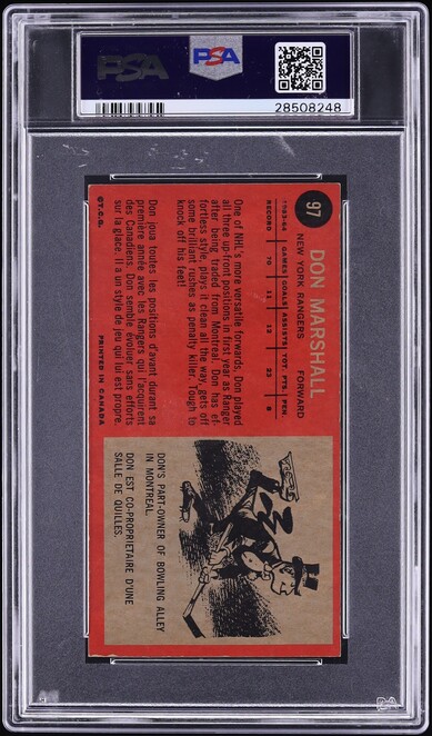 1964 Topps Hockey Don Marshall #97 PSA 8 NM-MT