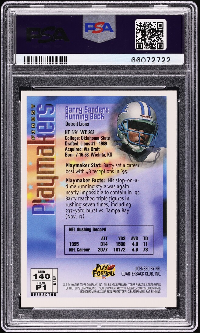 1996 Finest Refractor Barry Sanders #140 PSA 9 MINT