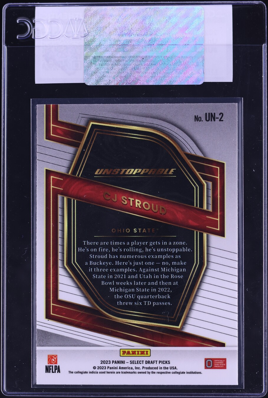 2023 Select Draft Picks Unstoppable C.J. Stroud ROOKIE #UN-2 CGC AUTH
