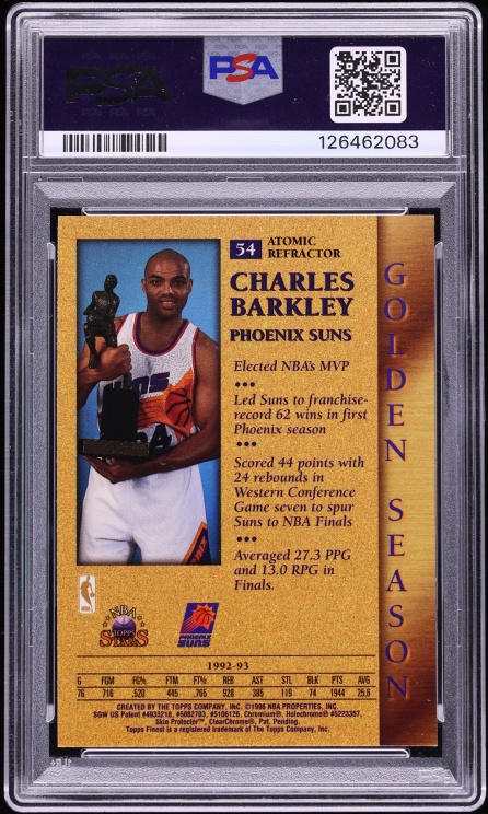 1996 Topps NBA Stars Finest Atomic Refractor Charles Barkley #54 PSA 10 GEM MINT