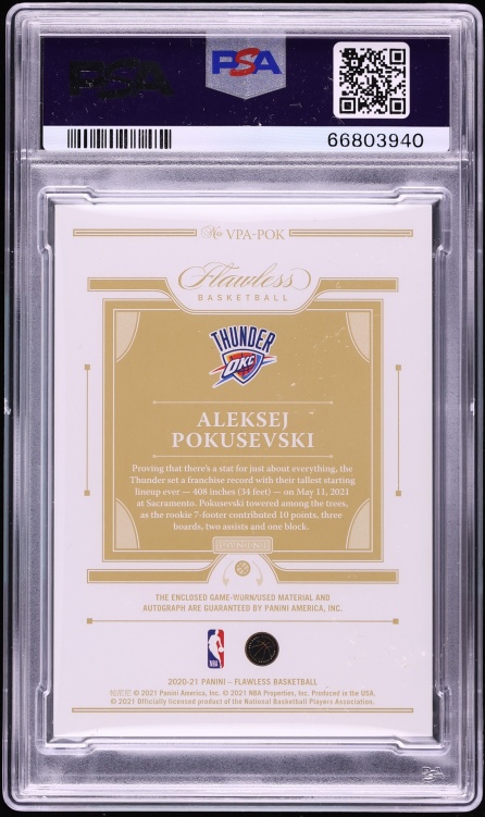 2020 Panini Flawless Vertical Aleksej Pokusevski ROOKIE PATCH AUTO /25 #VPA-POK PSA 8 NM-MT
