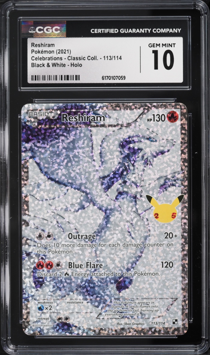 2021 Pokemon SWSH Celebrations Classic Collection Full Art Reshiram #113 CGC 10 GEM MINT