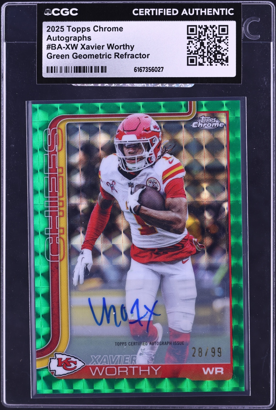 2025 Topps Chrome Green Geometric Refractor Xavier Worthy AUTO /99 #BA-XW CGC AUTH