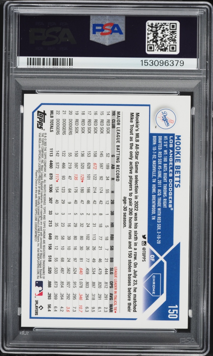 2023 Topps Chrome Purple Speckle Refractor Mookie Betts /299 #150 PSA 8 NM-MT
