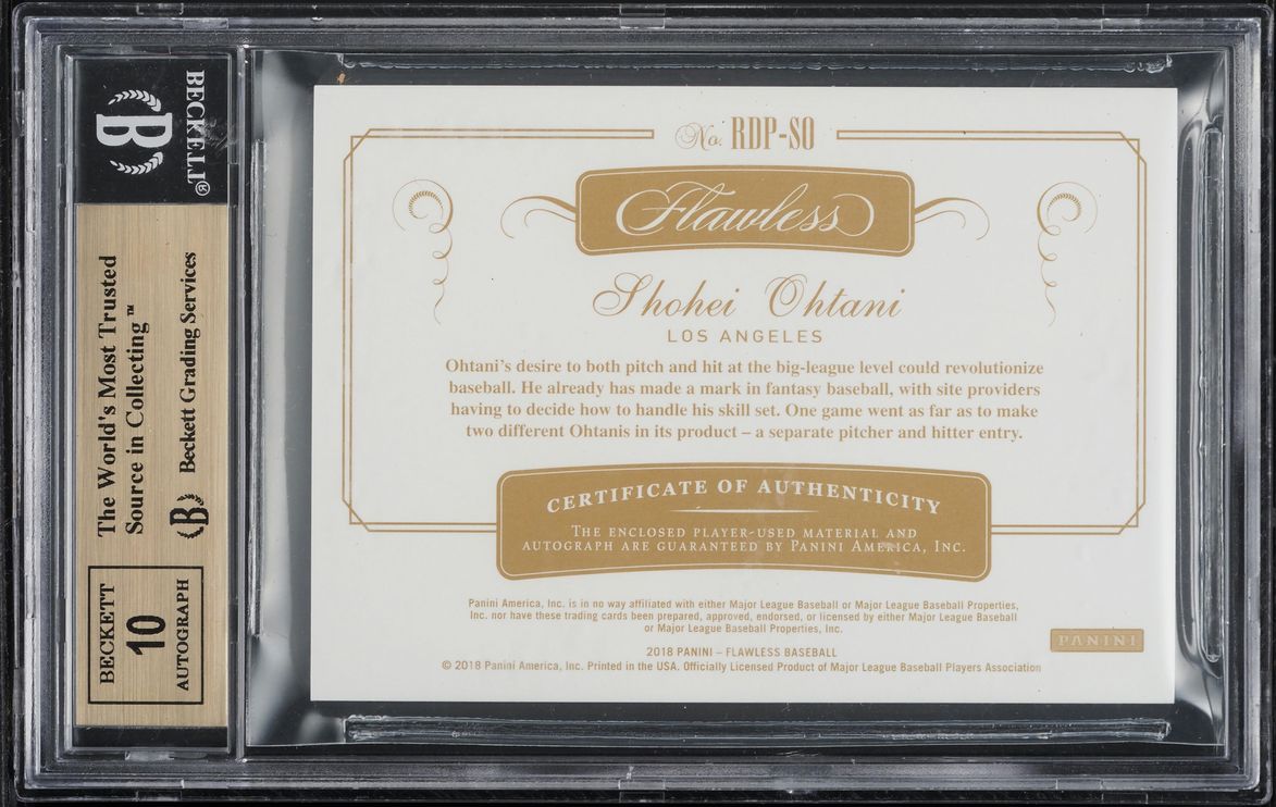 2018 Panini Flawless Dual Shohei Ohtani ROOKIE PATCH AUTO /25 #20 BGS 9.5 GEM MINT