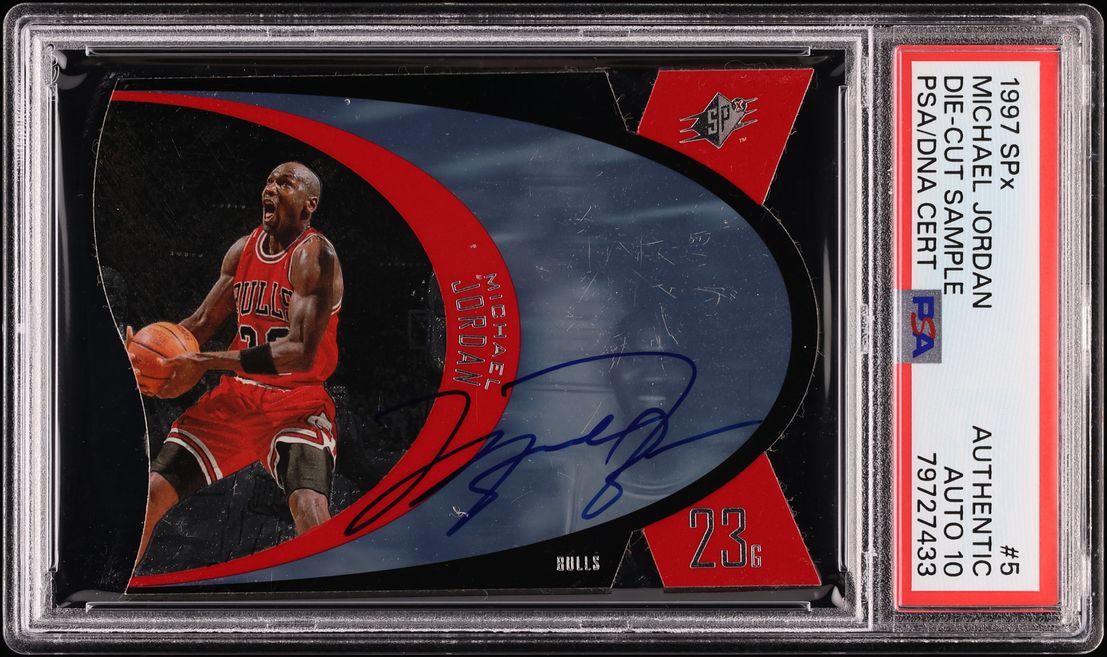 1997 SPx Sample Die-Cut Michael Jordan AUTO DNA 10 #5 PSA AUTH - Photo 1