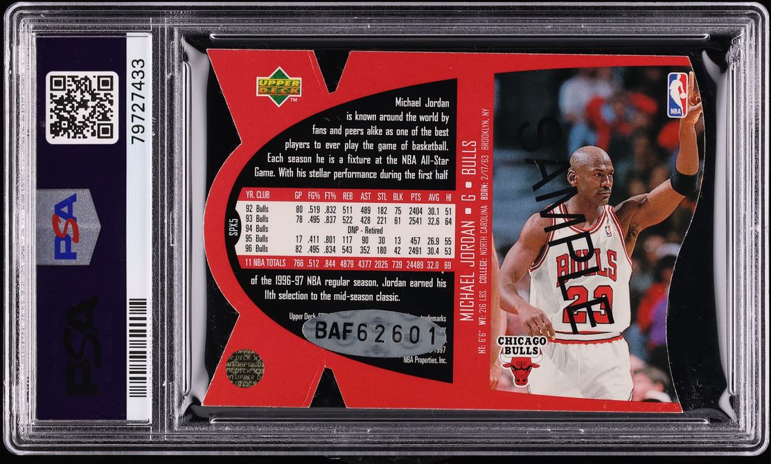 1997 SPx Sample Die-Cut Michael Jordan AUTO DNA 10 #5 PSA AUTH - Photo 2