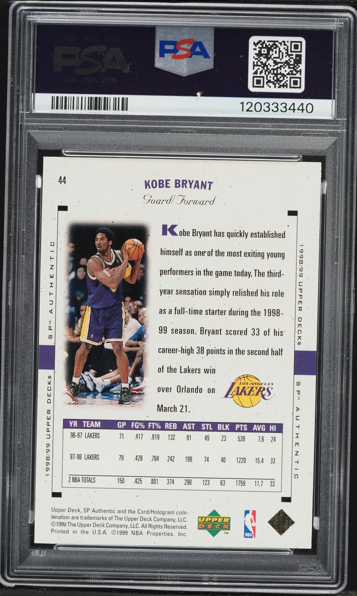 1998 SP Authentic Kobe Bryant #44 PSA 8 NM-MT
