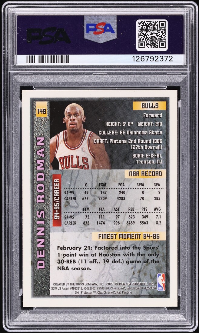 1995 Finest w/ Coating Dennis Rodman #149 PSA 6 EXMT