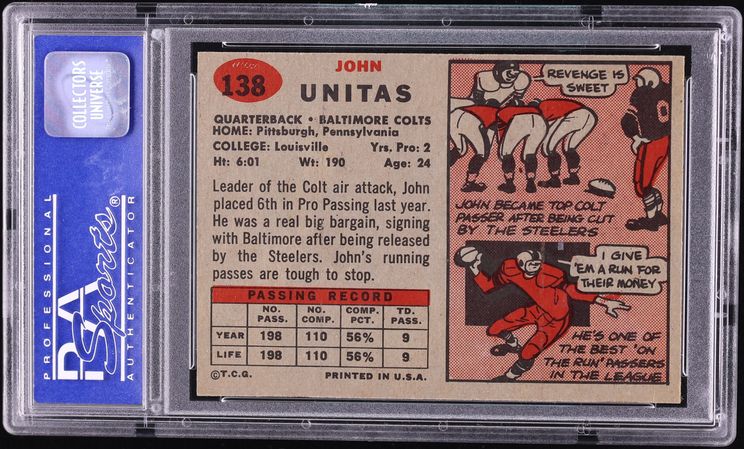 1957 Topps Football Johnny Unitas ROOKIE #138 PSA 6 EXMT