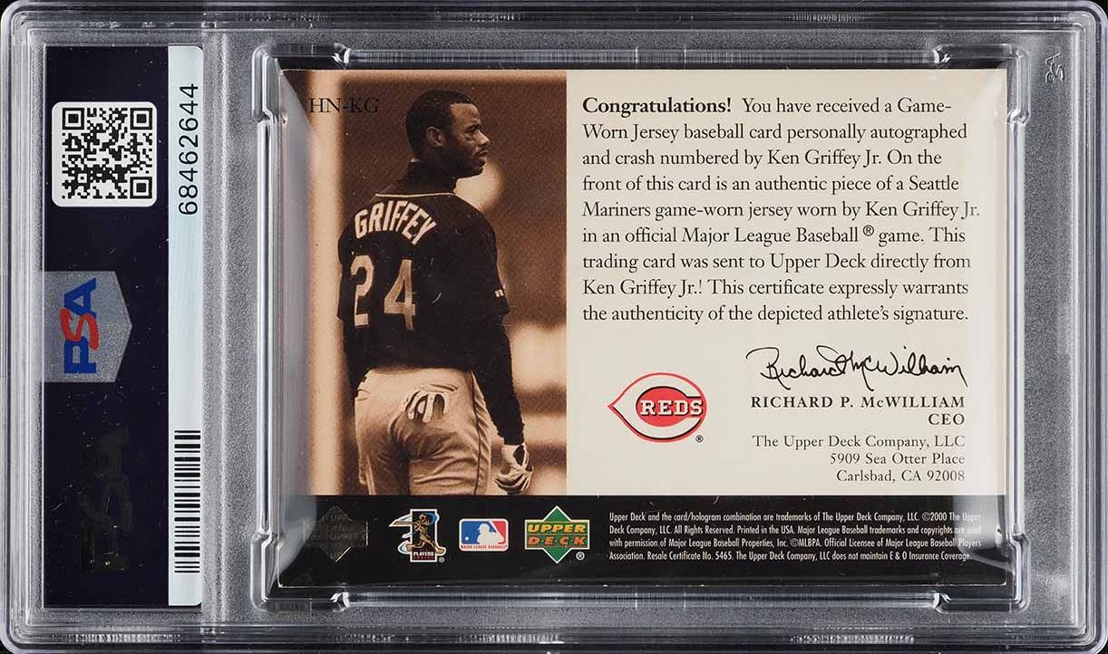 2000 Upper Deck Game Jersey Ken Griffey Jr. PATCH AUTO /30 #HN-KG PSA 7 NRMT - Photo 2