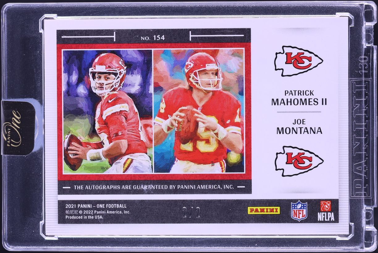2021 Panini One Plus One Signatures Platinum Patrick Mahomes II Joe Montana AUTO 2/2 #154 - Photo 2