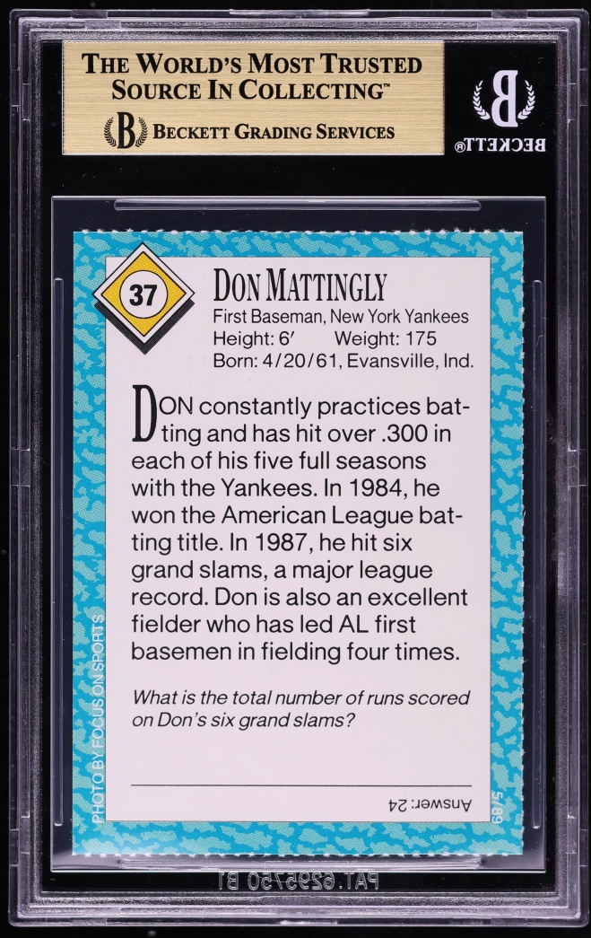 1989 Sports Illustrated For Kids I Don Mattingly #37 BGS 9.5 GEM MINT