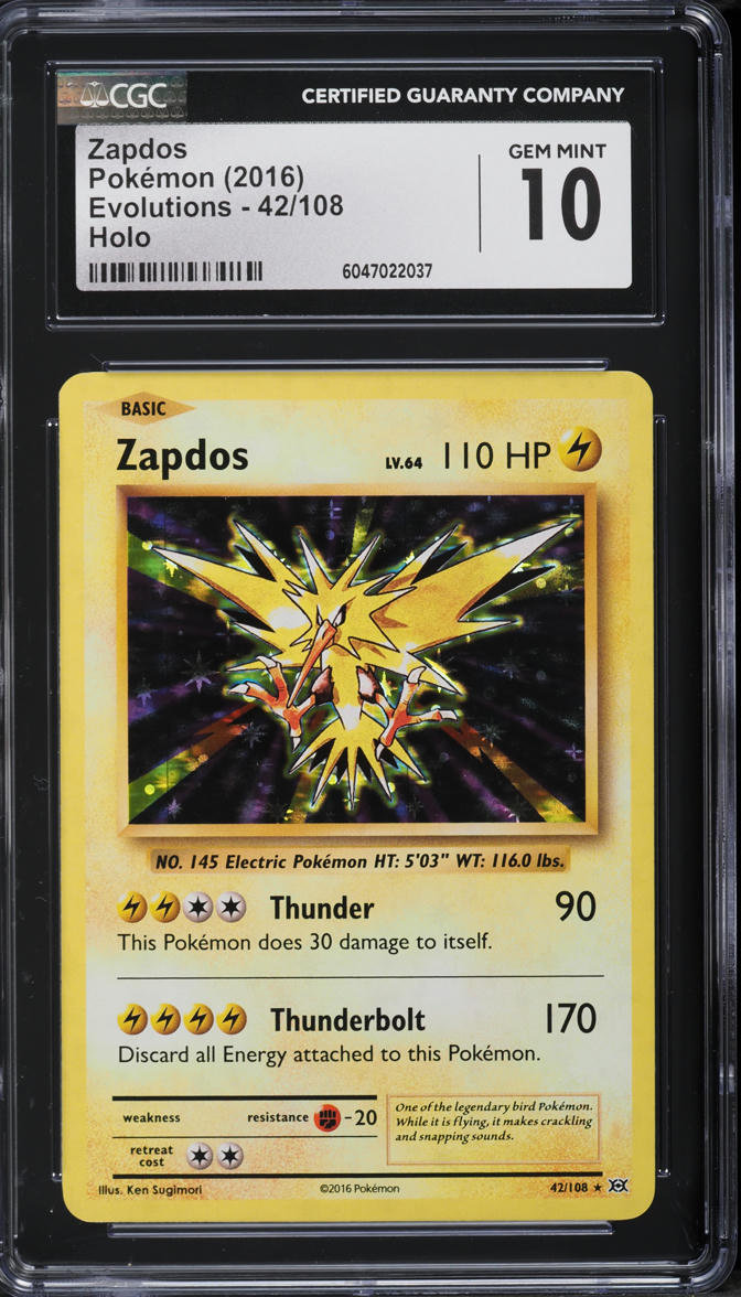 2016 Pokemon XY Evolutions Holo Zapdos #42 CGC 10 GEM MINT - Main Image