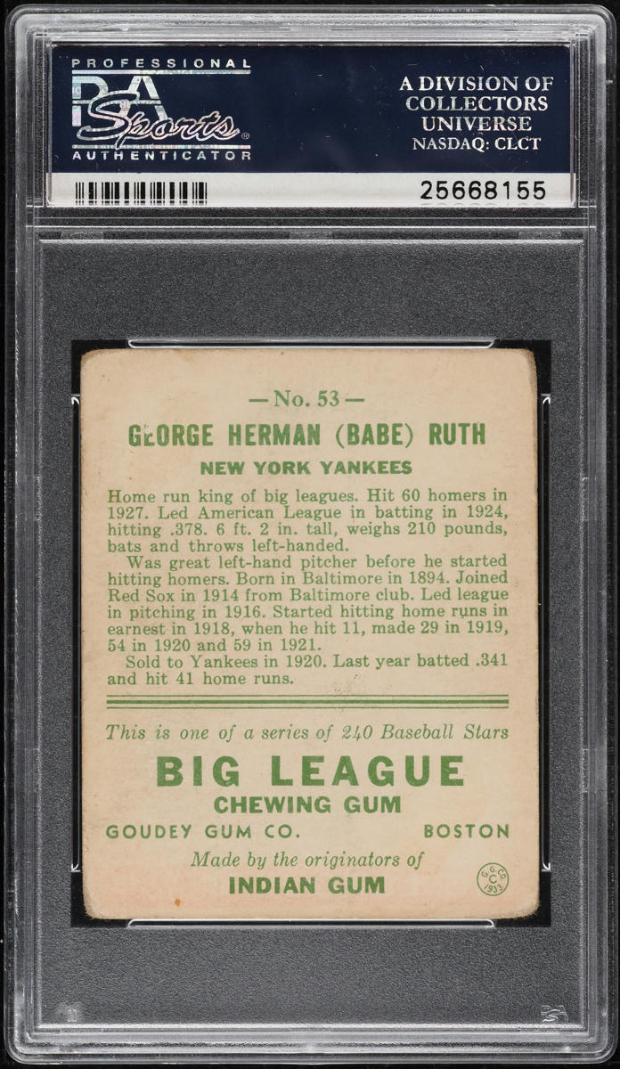 1933 Goudey Babe Ruth #53 PSA 2 GD