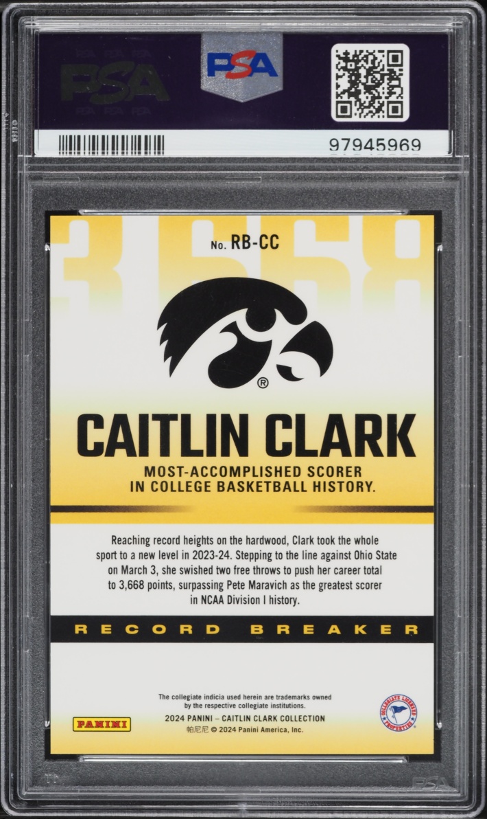 2024 Panini Collection Record Breaker Caitlin Clark ROOKIE #RB-CC PSA 10 GEM MINT