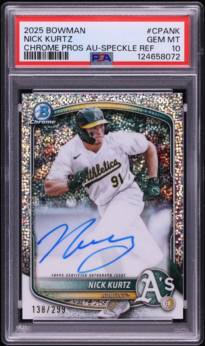 2025 Bowman Chrome Speckle Refractor Nick Kurtz PROSPECT AUTO /299 #CPA-NK PSA 10 GEM MINT