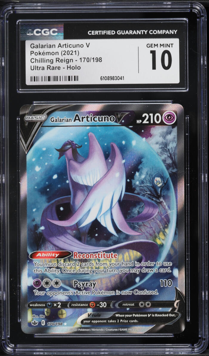 2021 Pokemon Sword & Shield Chilling Reign Alt Art Galarian Articuno V #170 CGC 10 GEM MINT