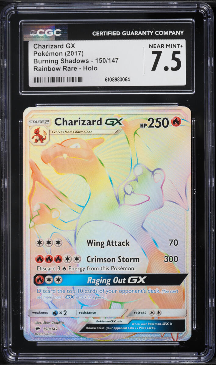 2017 Pokemon Sun & Moon Burning Shadows Rainbow Rare Charizard GX #150 CGC 7.5 NRMT+