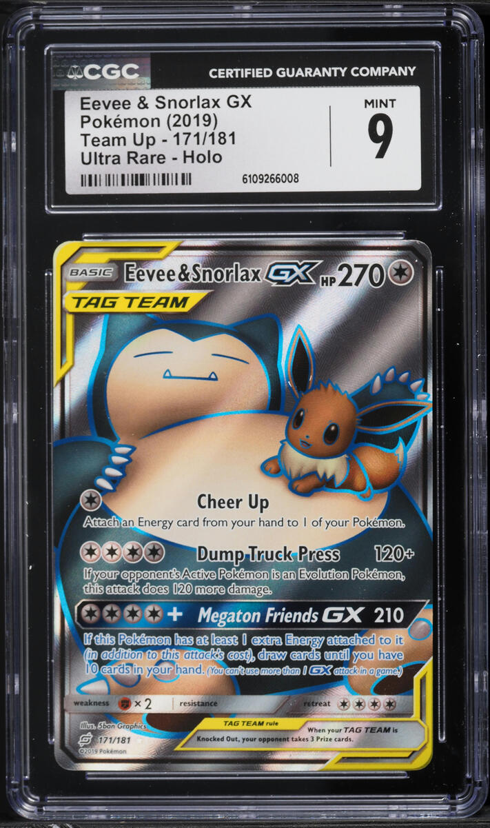 2019 Pokemon Sun & Moon Team Up Full Art Eevee & Snorlax GX #171 CGC 9 MINT