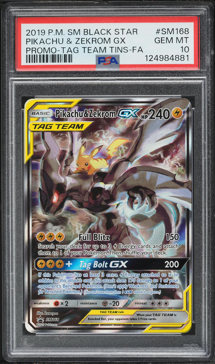2019 Pokemon Sun & Moon Promo Tag Team Full Art Pikachu & Zekrom GX #SM168 PSA 10 GEM MINT