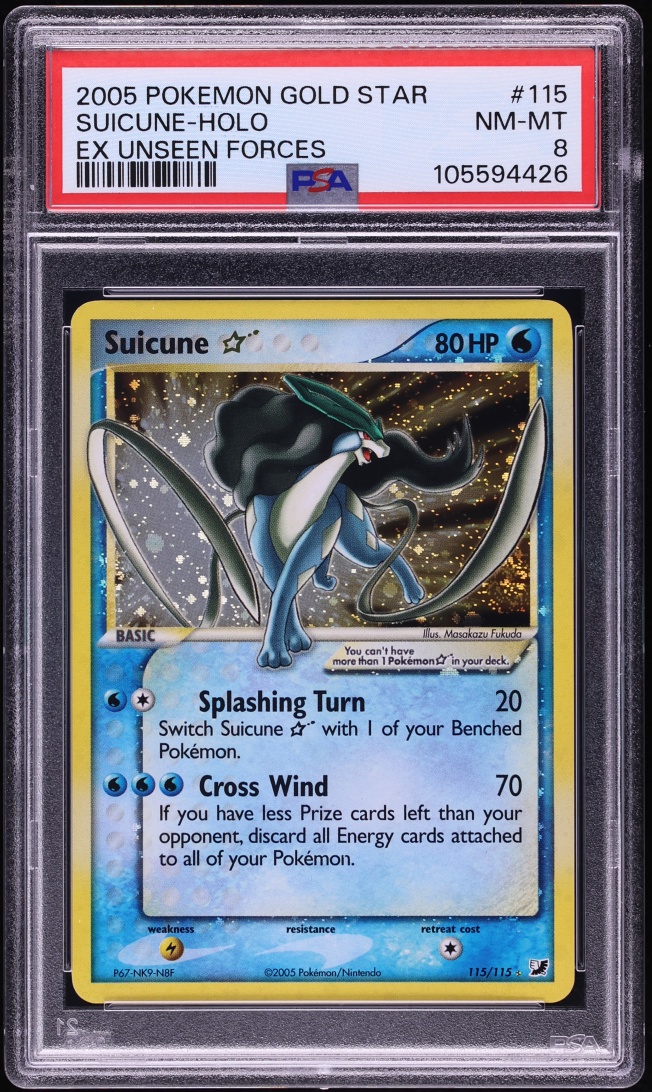 2005 Pokemon EX Unseen Forces Holo Suicune Gold Star #115 PSA 8 NM-MT