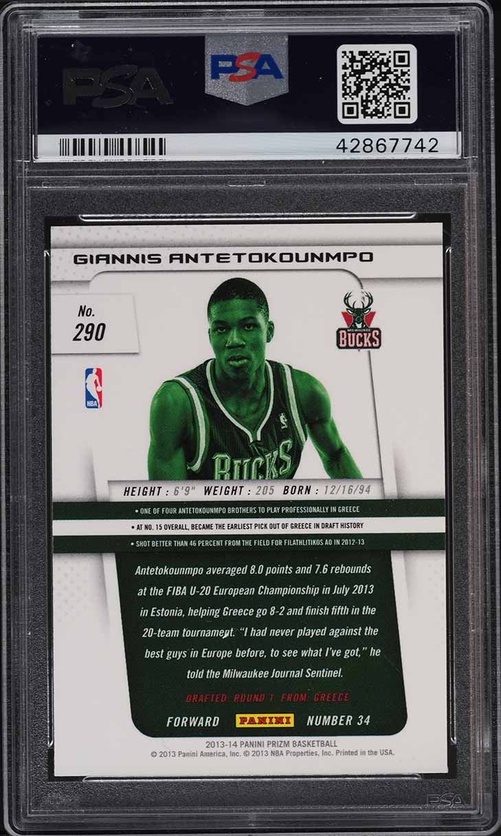 2013 Panini Prizm Giannis Antetokounmpo ROOKIE #290 PSA 10 GEM MINT
