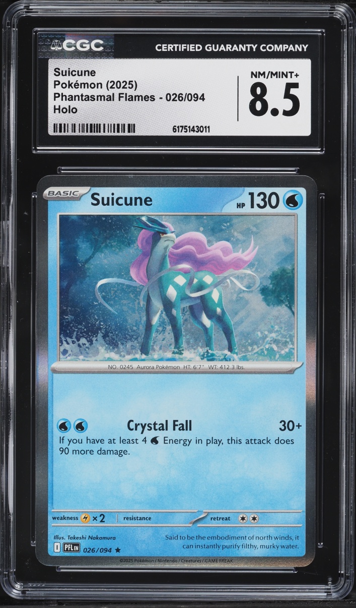 2025 Pokemon Mega Evolution Phantasmal Flames Holo Suicune #26 CGC 8.5 NM-MT+