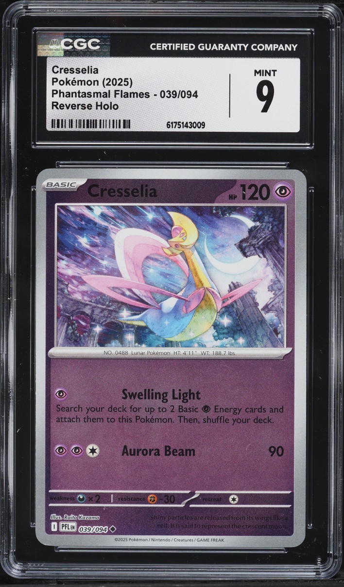 2025 Pokemon Mega Evolution Phantasmal Flames Reverse Holo Cresselia #039 CGC 9 MINT
