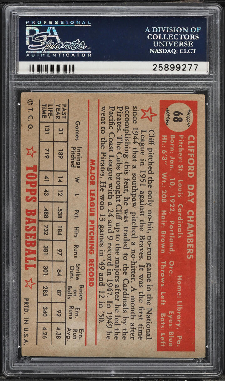 1952 Topps Cliff Chambers #68 PSA 4 VGEX
