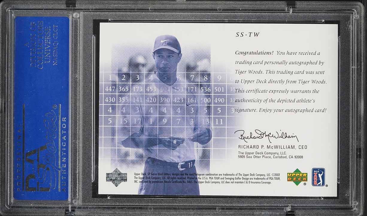 2002 SP Game Used Scorecard Signatures Tiger Woods AUTO #SS-TW PSA 6 EXMT