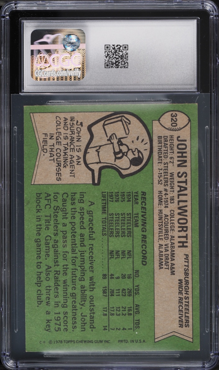 1978 Topps Football John Stallworth #320 CGC 8 NM-MT