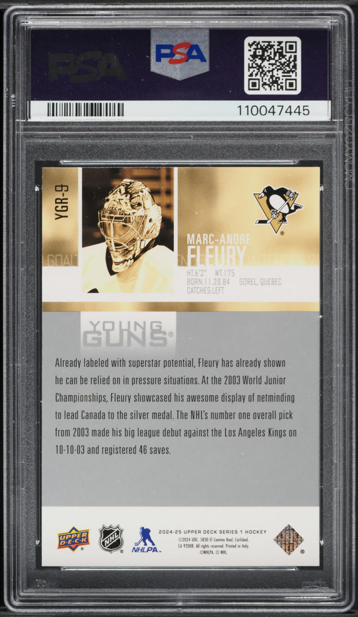 2024 Upper Deck Young Guns Renewed Marc-Andre Fleury #YGR9 PSA 10 GEM MINT