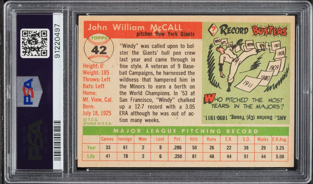 1955 Topps Windy McCall #42 PSA 6 EXMT