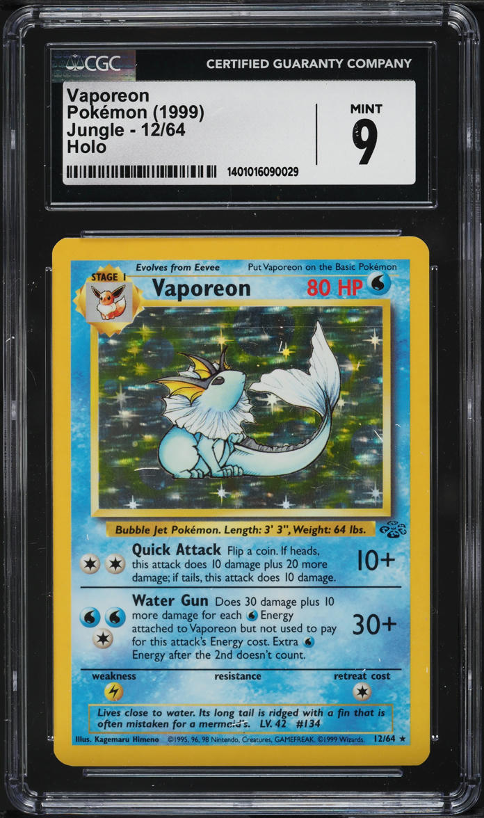 1999 Pokemon Jungle Holo Vaporeon #12 CGC 9 MINT