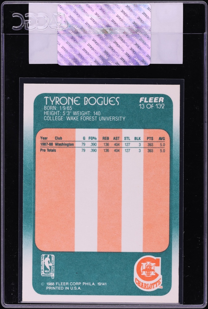 1988 Fleer Basketball Tyrone Bogues ROOKIE #13 CGC AUTH