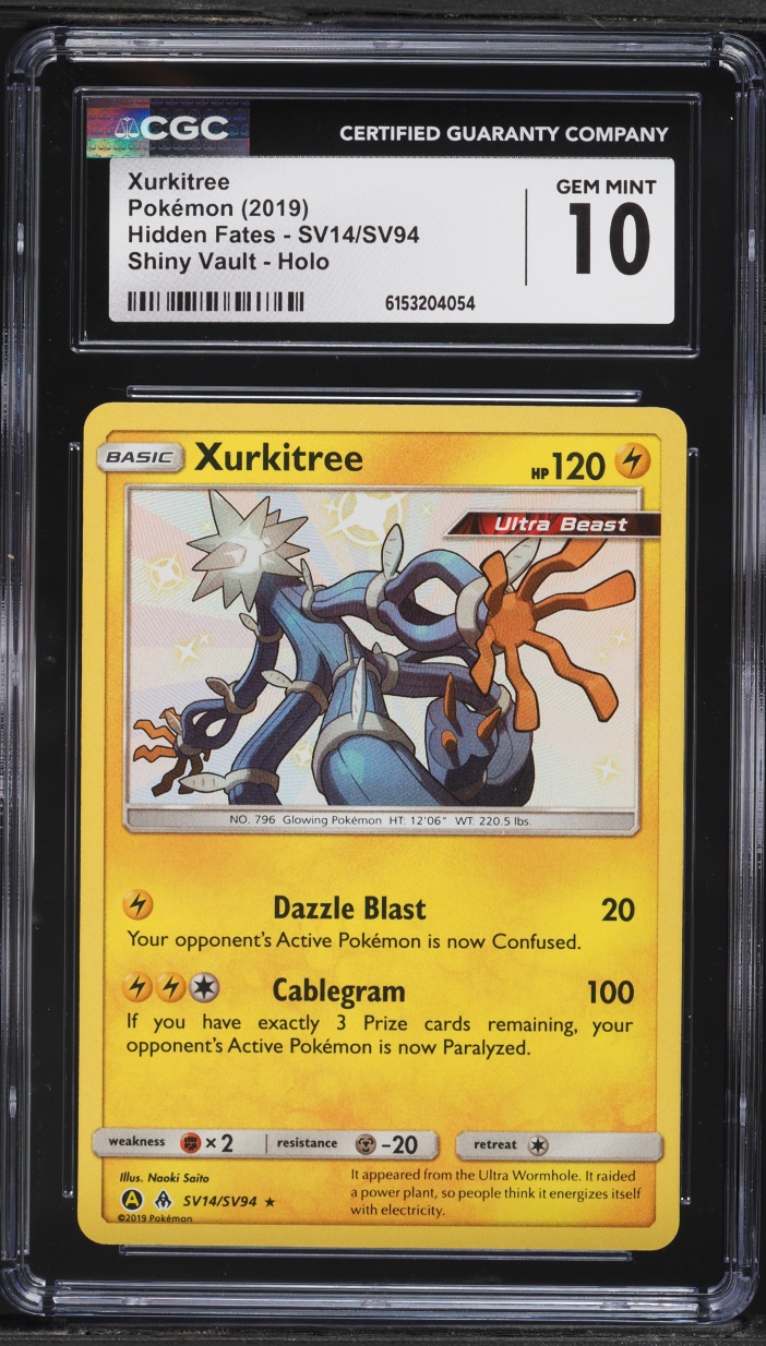 2019 Pokemon Sun & Moon Hidden Fates Vault Shiny Holo Xurkitree #SV14 CGC 10 GEM MINT