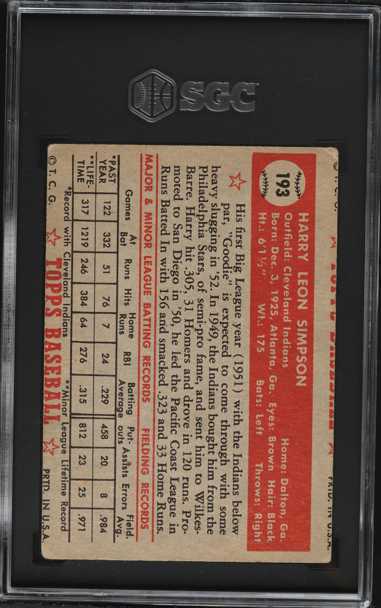 1952 Topps Harry Simpson #193 SGC 2.5 GD+
