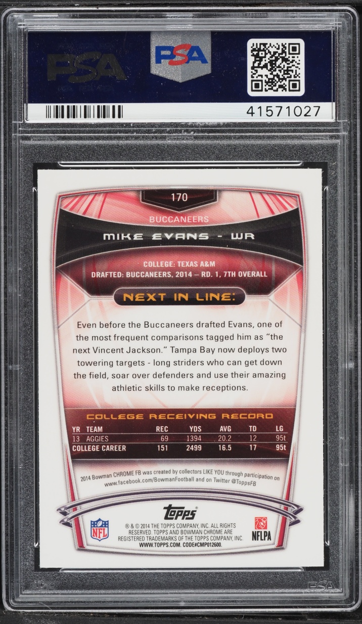 2014 Bowman Chrome Refractor Mike Evans ROOKIE #170 PSA 9 MINT