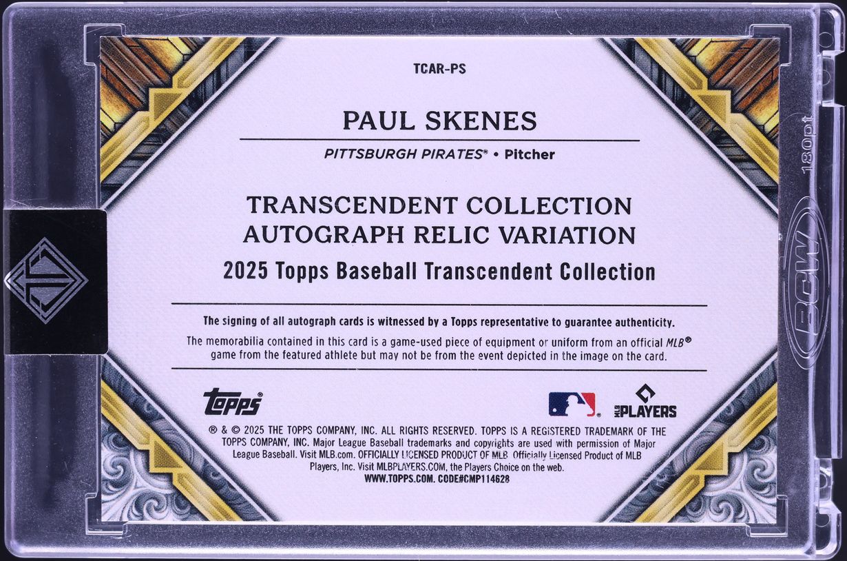 2025 Topps Transcendent Collection Platinum Paul Skenes LAUNDRY TAG PATCH AUTO 1/1 #TCAR-PS