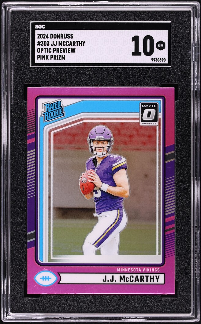 2024 Donruss Optic Preview Pink Prizm JJ McCarthy ROOKIE #303 SGC 10 GEM MINT