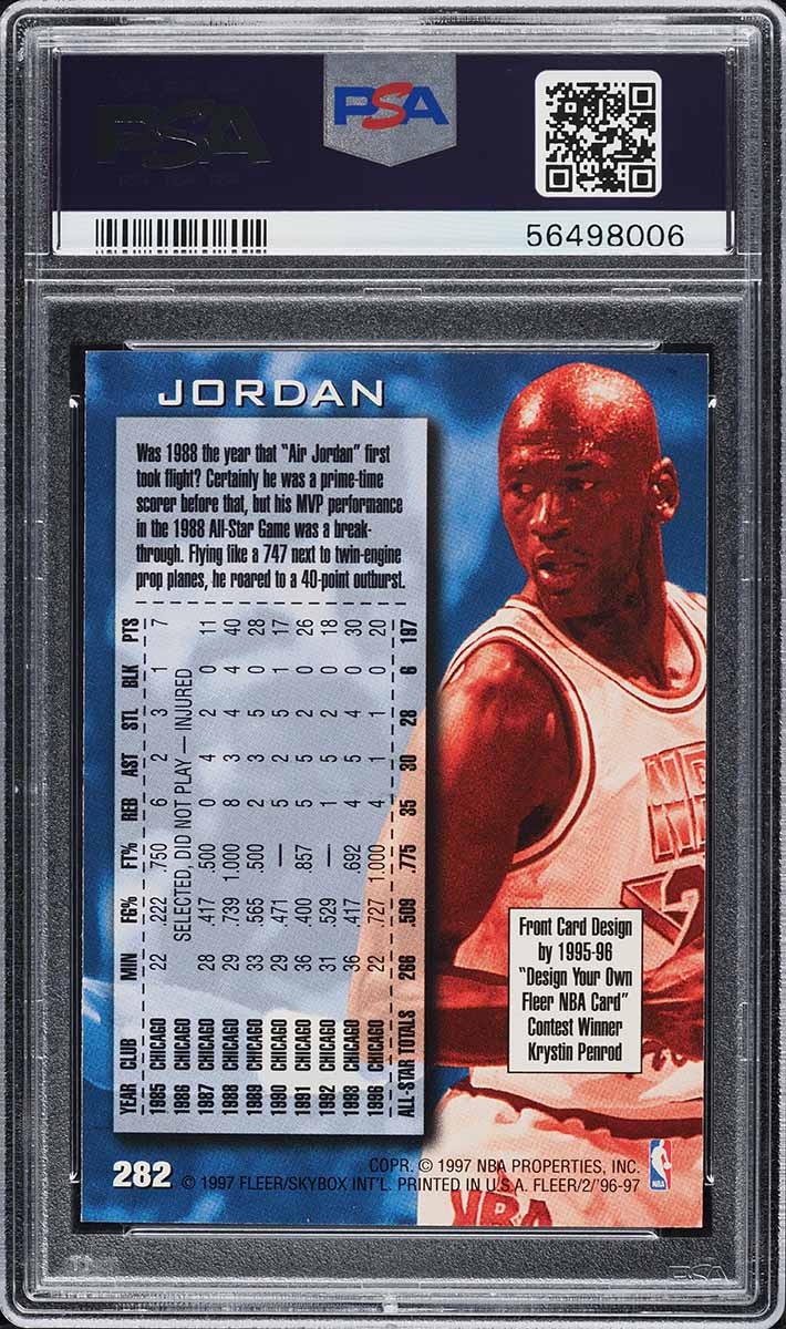 1996 Fleer Basketball Michael Jordan #282 PSA 10 GEM MINT